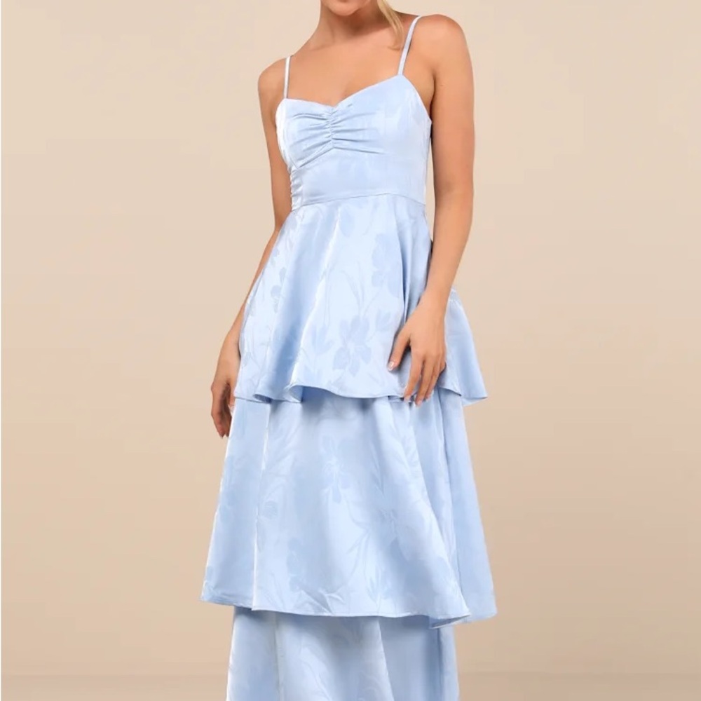 Lulus Light Blue Prigette Jacquard Tiered Maxi Dress